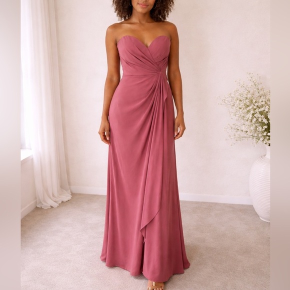 Mori Lee Pink Chiffon Strapless Sweetheart Gown Bridesmaid Formal Dress - Picture 9 of 9